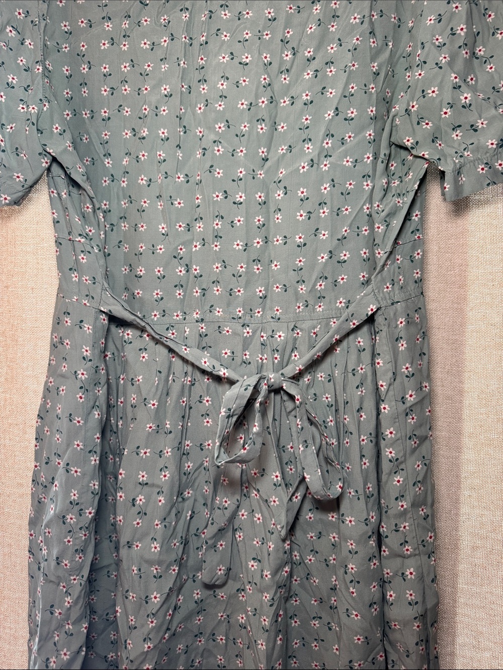 Cottagecore Karin Stevens Sage Green Floral Shirt Dress Size 10 Tie Button Front - Picture 6 of 6